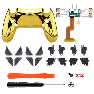 Glossy Chrome Gold Dawn Remap Kit with Custom PCB + Back shell +4 Back Buttons Compatible With PS4 JDM-040 /JDM-050 /JDM-055 Controller-P4RM016 - Extremerate Wholesale