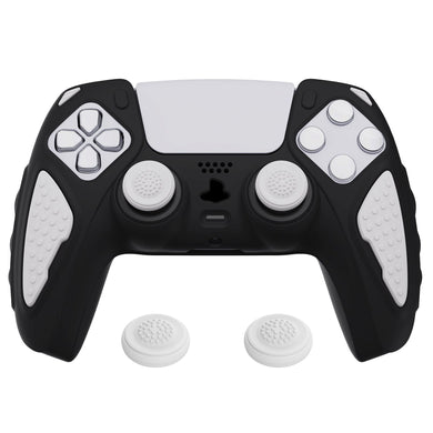 Knight Edition Black & White Two Tone Ergonomic Silicone Case Skin With White Joystick Caps For PS5 Controller-QSPF002 - Extremerate Wholesale