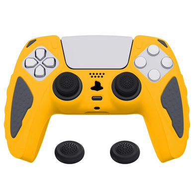 Knight Edition Caution Yellow & Graphite Gray Ergonomic Silicone Case Skin With Black Joystick Caps For PS5 Controller-QSPF014 - Extremerate Wholesale