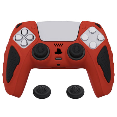 Knight Edition Passion Red Ergonomic Silicone Case Skin With Black Joystick Caps For PS5 Controller-QSPF005 - Extremerate Wholesale