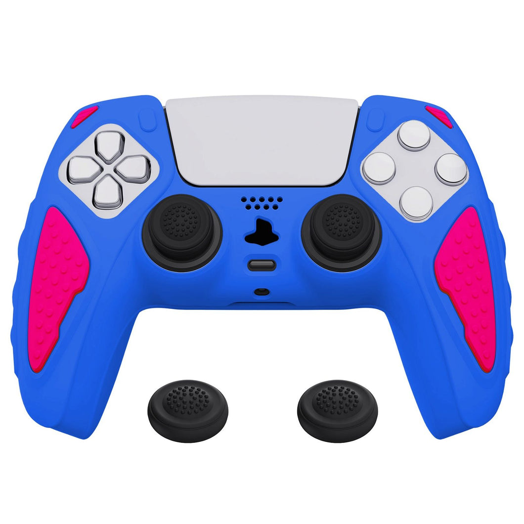 Knight Edition Primary Blue & Bright Pink Ergonomic Silicone Case Skin With Black Joystick Caps For PS5 Controller-QSPF013 - Extremerate Wholesale