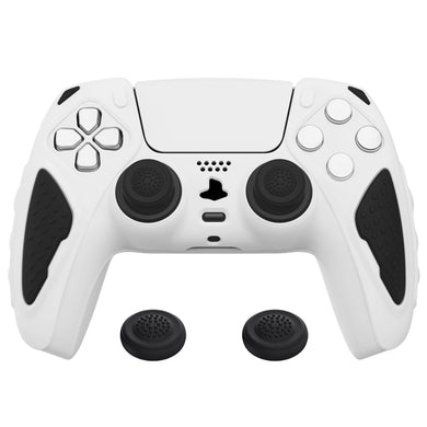 Knight Edition White & Black Two Tone Ergonomic Silicone Case Skin With Black Joystick Caps For PS5 Controller-QSPF004 - Extremerate Wholesale