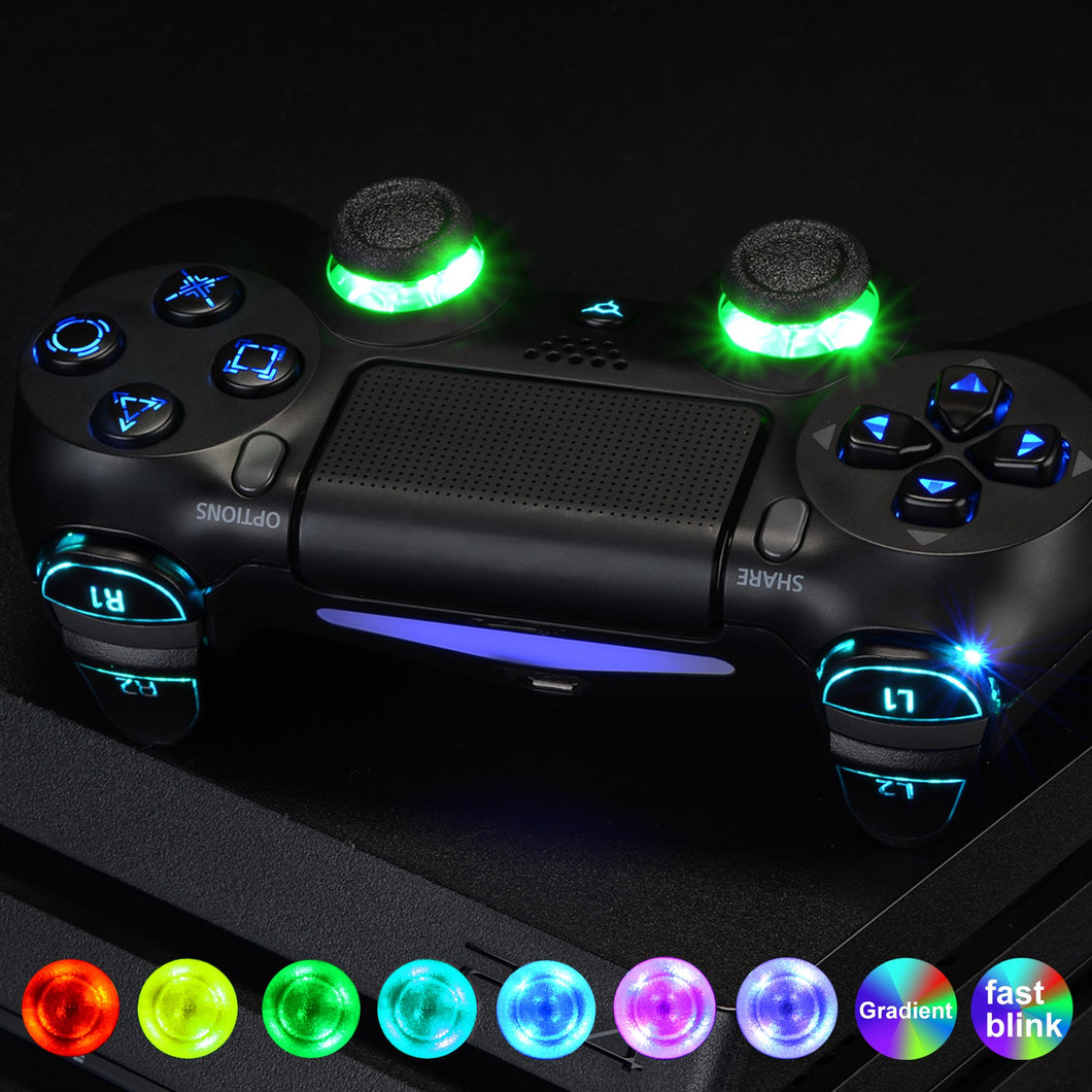Multi-Colors Luminated D-pad Thumbstick L1 R1 R2 L2 Home Face Buttons DTFS (DTF 2.0) LED Kit Compatible With PS4 CUH-ZCT2 Controller with Classical Symbols Buttons - 10 Colors Modes 7 Areas DIY Option-P4LED02