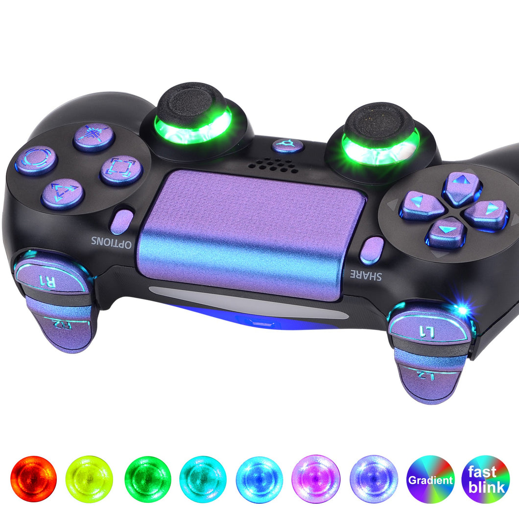 Multi-Colors Luminated D-pad Thumbstick Trigger Home Face Buttons Matte UV Chameleon Blue Purple Classical Symbols Buttons DTFS (DTF 2.0) LED Kit Compatible With PS4 Slim PS4 Pro Controller-P4LED04
