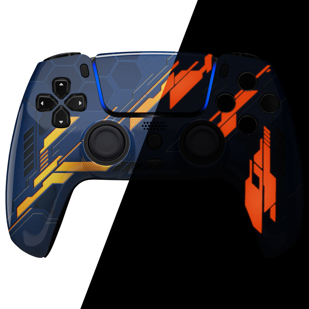 Luna Redesigned Glow in Dark Mecha - Orange Front Shell With Touchpad Compatible With PS5 Controller BDM-010 & BDM-020 & BDM-030 & BDM-040 - GHPFT012WS