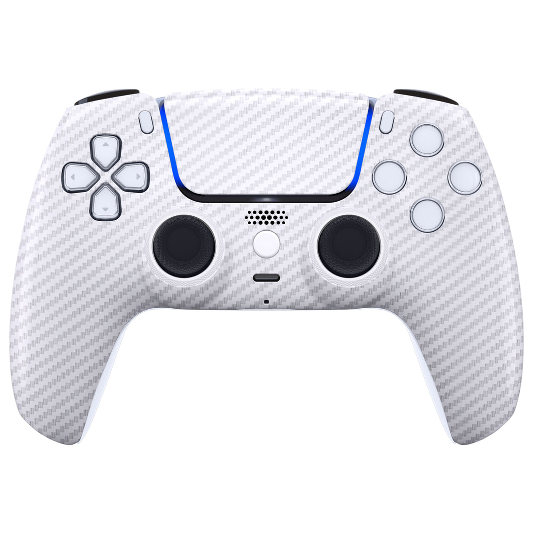Luna Redesigned White Silver Carbon Fiber Front Shell With Touchpad Compatible With PS5 Controller BDM-010 & BDM-020 & BDM-030 & BDM-040 - GHPFS005WS