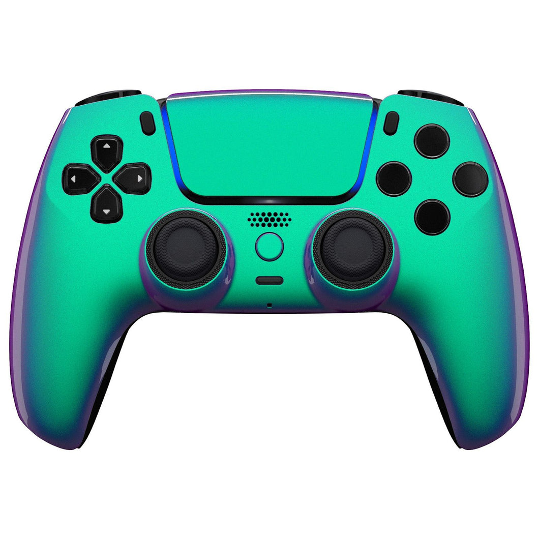 Luna Redesigned Glossy Chameleon Green Purple Front Shell With Touchpad Compatible With PS5 Controller BDM-010 & BDM-020 & BDM-030 & BDM-040 - GHPFP007WS - Extremerate Wholesale