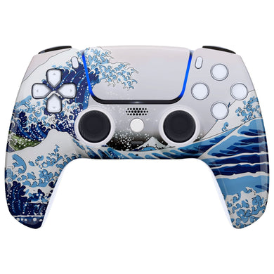 Luna Redesigned Glossy The Great Wave Front Shell With Touchpad Compatible With PS5 Controller BDM-010 & BDM-020 & BDM-030 & BDM-040 - GHPFT004WS - Extremerate Wholesale
