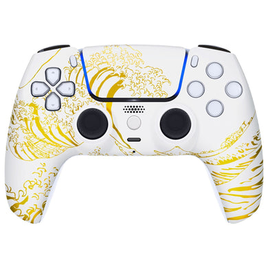 Luna Redesigned The Great GOLDEN Wave Off Kanagawa - White Front Shell With Touchpad Compatible With PS5 Controller BDM-010 & BDM-020 & BDM-030 & BDM-040 - GHPFT015WS - Extremerate Wholesale