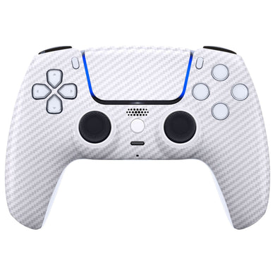 Luna Redesigned White Silver Carbon Fiber Front Shell With Touchpad Compatible With PS5 Controller BDM-010 & BDM-020 & BDM-030 & BDM-040 - GHPFS005WS - Extremerate Wholesale