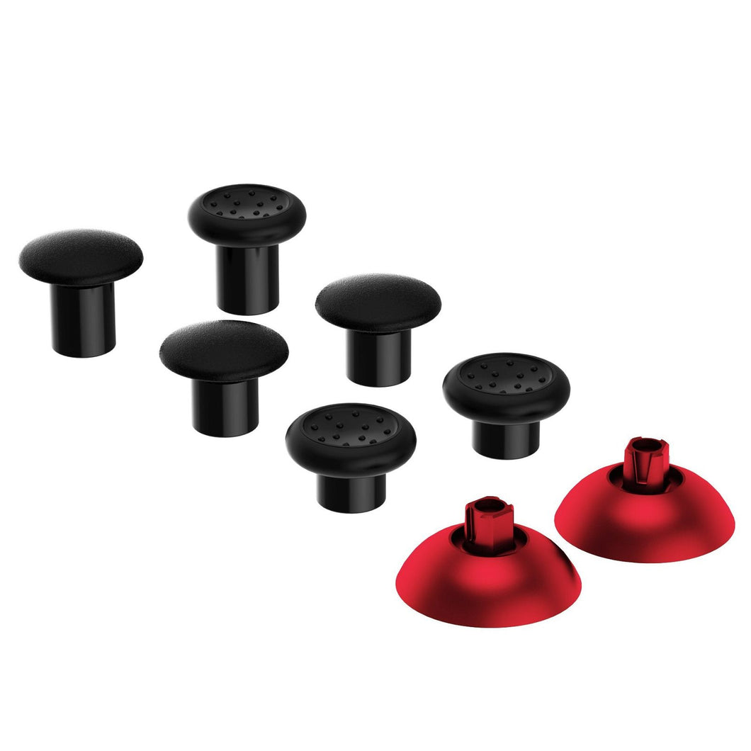 Matte Chrome Red And Black ThumbsGear Interchangeable Ergonomic Thumbstick Compatible With PS4 Slim PS4 Pro PS5 Controller With 3 Height Domed And Concave Grips Adjustable Joystick-P4J1106WS - Extremerate Wholesale