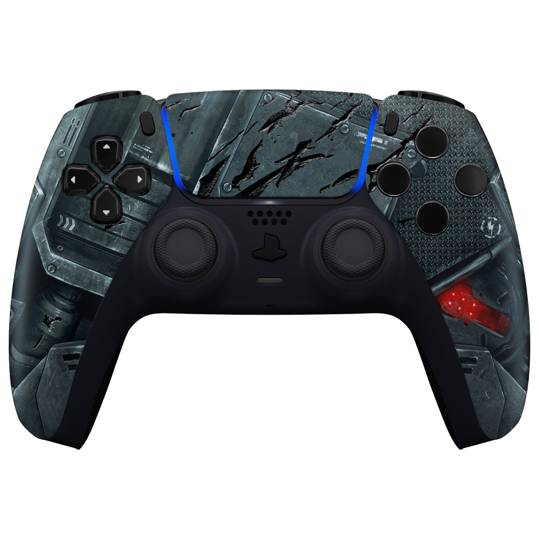 Mecha Armor with Combat Damage Engrave Front Shell With Touchpad Compatible With PS5 Controller BDM-010 & BDM-020  & BDM-030 & BDM-040 - ZPFK001G3WS