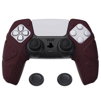 Mecha Edition Wine Red Ergonomic Silicone Case Skin With Black Joystick Caps For PS5 Controller-JGPF006 - Extremerate Wholesale