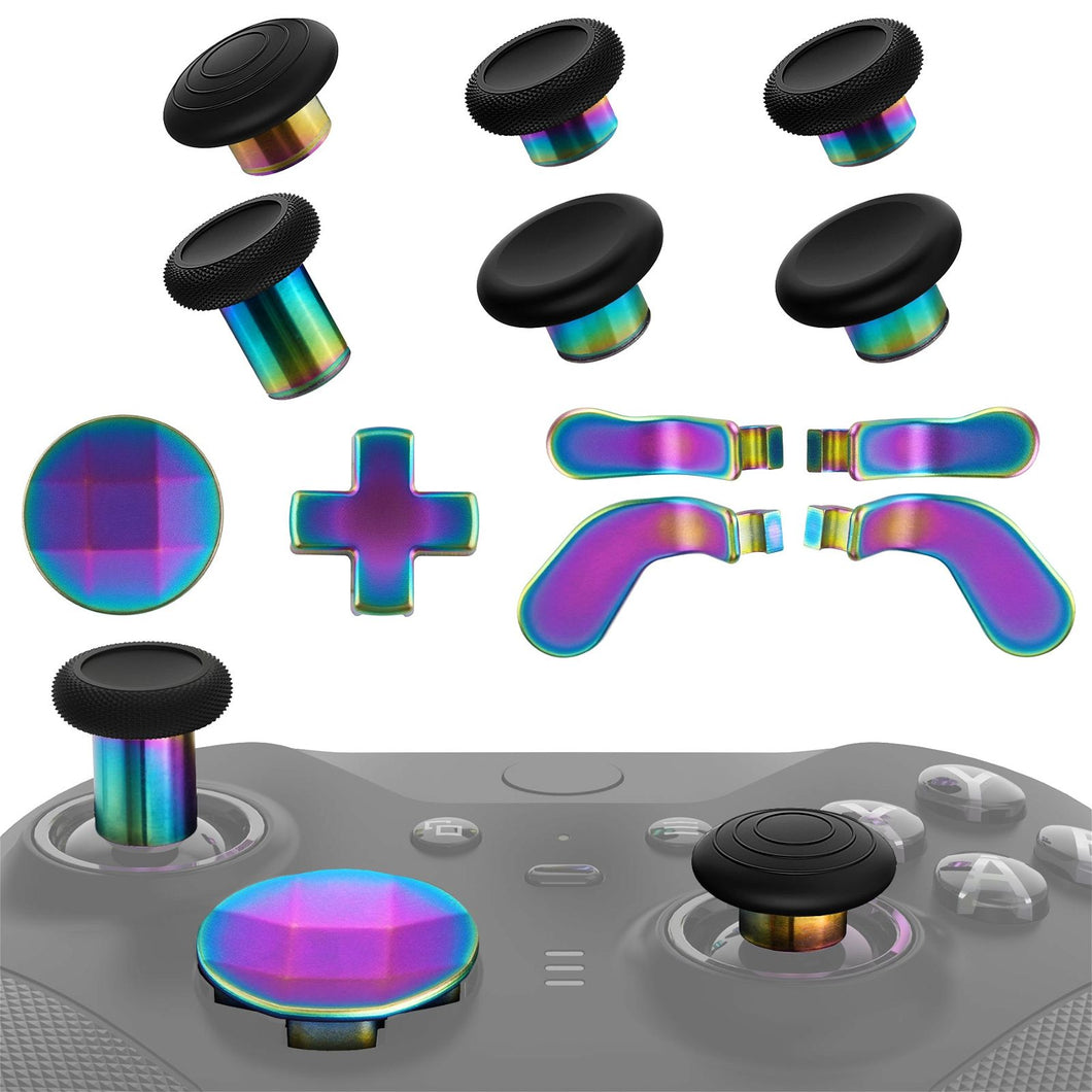 Metallic Rainbow Aura Blue & Purple 13 in 1 Component Pack Kit Replacement Metal Thumbsticks & D-Pads & Paddles for Xbox Elite Series 2 & Elite 2 Core Controller (Model 1797) - IL905 - Extremerate Wholesale