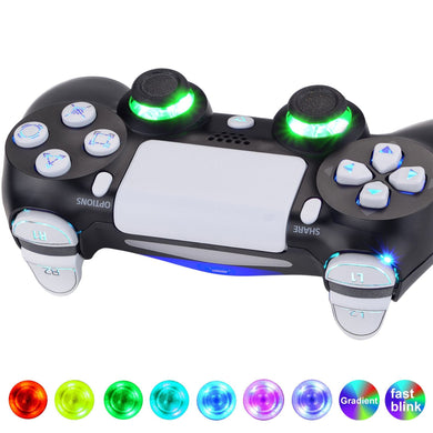Muliti-Colors Luminated D-pad Thumbstick Trigger Home Face Buttons, Matt UV White Classical Symbols Buttons DTFS(DTF 2.0) LED Kit Compatible With PS4 Slim PS4 Pro Controller-P4LED07 - Extremerate Wholesale