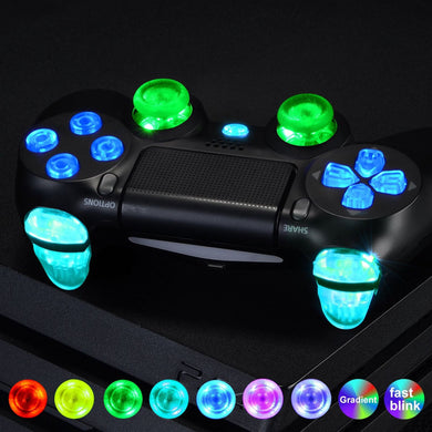 Multi-Colors Luminated D-pad Thumbstick L1 R1 R2 L2 Home Face Buttons DTFS (DTF 2.0) LED Kit Compatible With PS4 CUH-ZCT2 Controller with Clear Buttons - 10 Colors Modes 7 Areas DIY Option-P4LED01 - Extremerate Wholesale