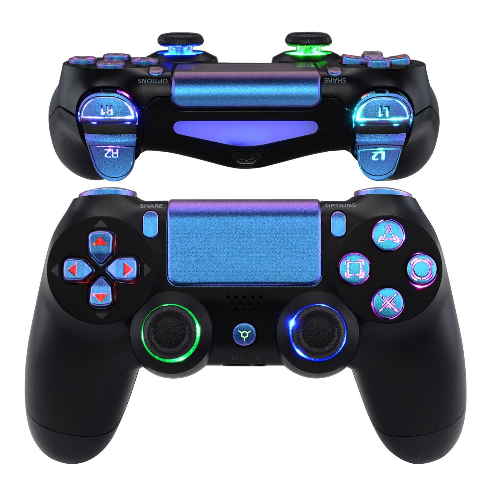 Multi-Colors Luminated D-pad Thumbstick Trigger Home Face Buttons Matte UV  Chameleon Blue Purple Classical Symbols Buttons DTFS (DTF LED Kit