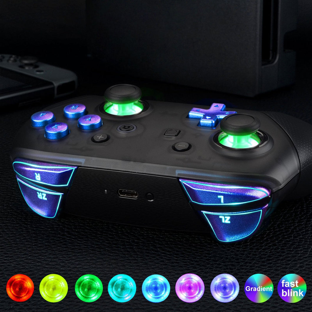 Multi-Colors Luminated Thumbsticks D-pad ABXY ZR ZL L R Matte UV Chameleon Blue Purple Classic Symbol Buttons DTFS LED Kit For Nintendo Switch Pro Controller-9 Colors Modes 6 Areas DIY Option Button Control-NSLED020 - Extremerate Wholesale