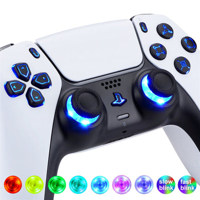 Multi-colors ILLuminated D-pad Thumbsticks Share Option Home Face Buttons, Matte UV Black Classical Symbols Buttons 7 Colors 9 Modes Touch Control DTF LED Kit Compatible With PS5 Controller BDM-010 & BDM-020 - PFLED02G2 - Extremerate Wholesale