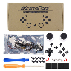 Multi-colors ILLuminated D-pad Thumbsticks Share Option Home Face Buttons, Matte UV Black Classical Symbols Buttons 7 Colors 9 Modes Touch Control DTF LED Kit Compatible With PS5 Controller BDM-010 & BDM-020 - PFLED02G2 - Extremerate Wholesale