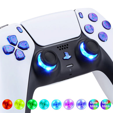 Multi-colors ILLuminated D-pad Thumbsticks Share Option Home Face Buttons, Matte UV Chameleon Blue Purple Classical Symbols Buttons 7 Colors 9 Modes Touch Control DTF LED Kit Compatible With PS5 Controller BDM-010 & BDM-020 - PFLED04G2 - Extremerate Wholesale