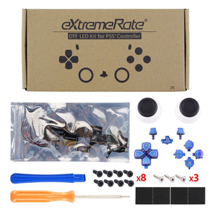 Multi-colors ILLuminated D-pad Thumbsticks Share Option Home Face Buttons, Matte UV Chameleon Blue Purple Classical Symbols Buttons 7 Colors 9 Modes Touch Control DTF LED Kit Compatible With PS5 Controller BDM-010 & BDM-020 - PFLED04G2 - Extremerate Wholesale