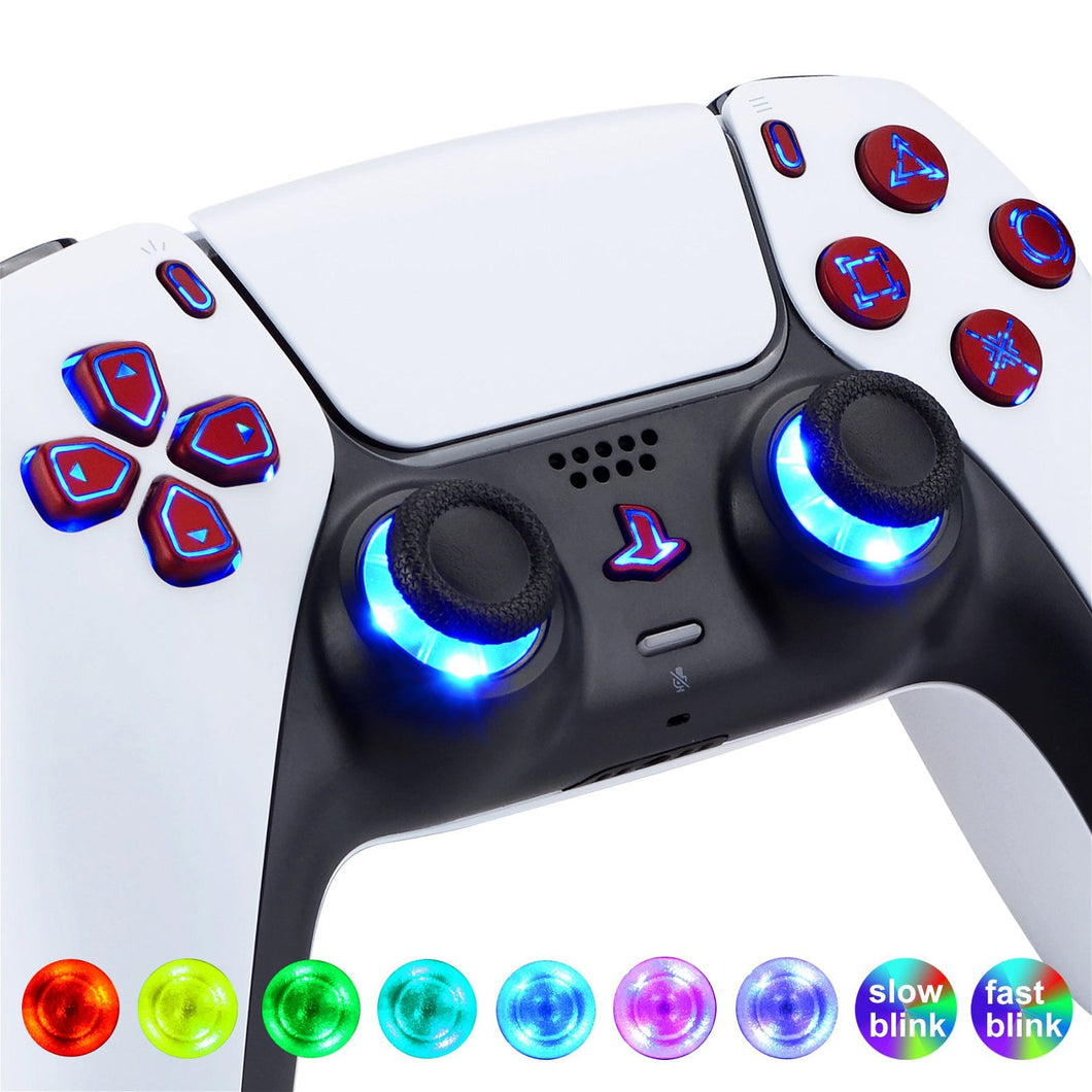 Multi-colors ILLuminated D-pad Thumbsticks Share Option Home Face Buttons, Matte UV Vampire Red Classical Symbols Buttons 7 Colors 9 Modes Touch Control DTF LED Kit Compatible With PS5 Controller BDM-010 & BDM-020 - PFLED05G2 - Extremerate Wholesale