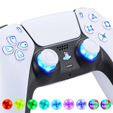 Multi-colors ILLuminated D-pad Thumbsticks Share Option Home Face Buttons, Matte UV White Classical Symbols Buttons 7 Colors 9 Modes Touch Control DTF LED Kit Compatible With PS5 Controller BDM-010 & BDM-020 - PFLED06G2 - Extremerate Wholesale