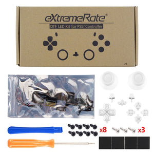 Multi-colors ILLuminated D-pad Thumbsticks Share Option Home Face Buttons, Matte UV White Classical Symbols Buttons 7 Colors 9 Modes Touch Control DTF LED Kit Compatible With PS5 Controller BDM-010 & BDM-020 - PFLED06G2 - Extremerate Wholesale