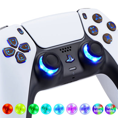 Multi-colors ILLuminated D-pad Thumbsticks Share Option Home Face Buttons, Matte UV Wooden Grain Classical Symbols Buttons 7 Colors 9 Modes Touch Control DTF LED Kit Compatible With PS5 Controller BDM-010 & BDM-020 - PFLED12G2 - Extremerate Wholesale
