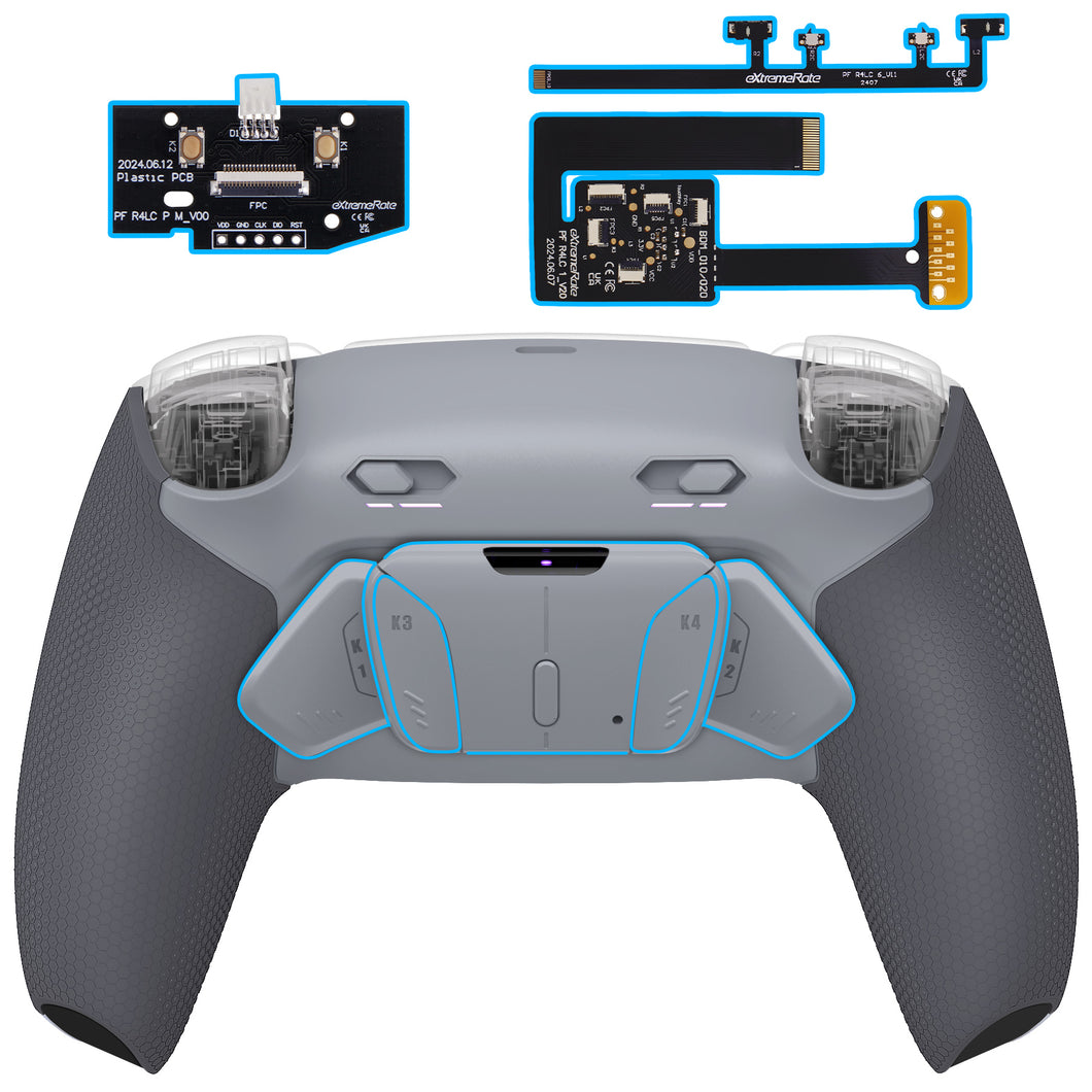 eXtremeRate Rubberized New Hope Gray & Classic Gray Remappable RISE4 Plus MAX Back Paddles Kit with Clicky Trigger Stops & Rubberized Grip for PS5 Controller BDM-010/020 - HKCPFM006