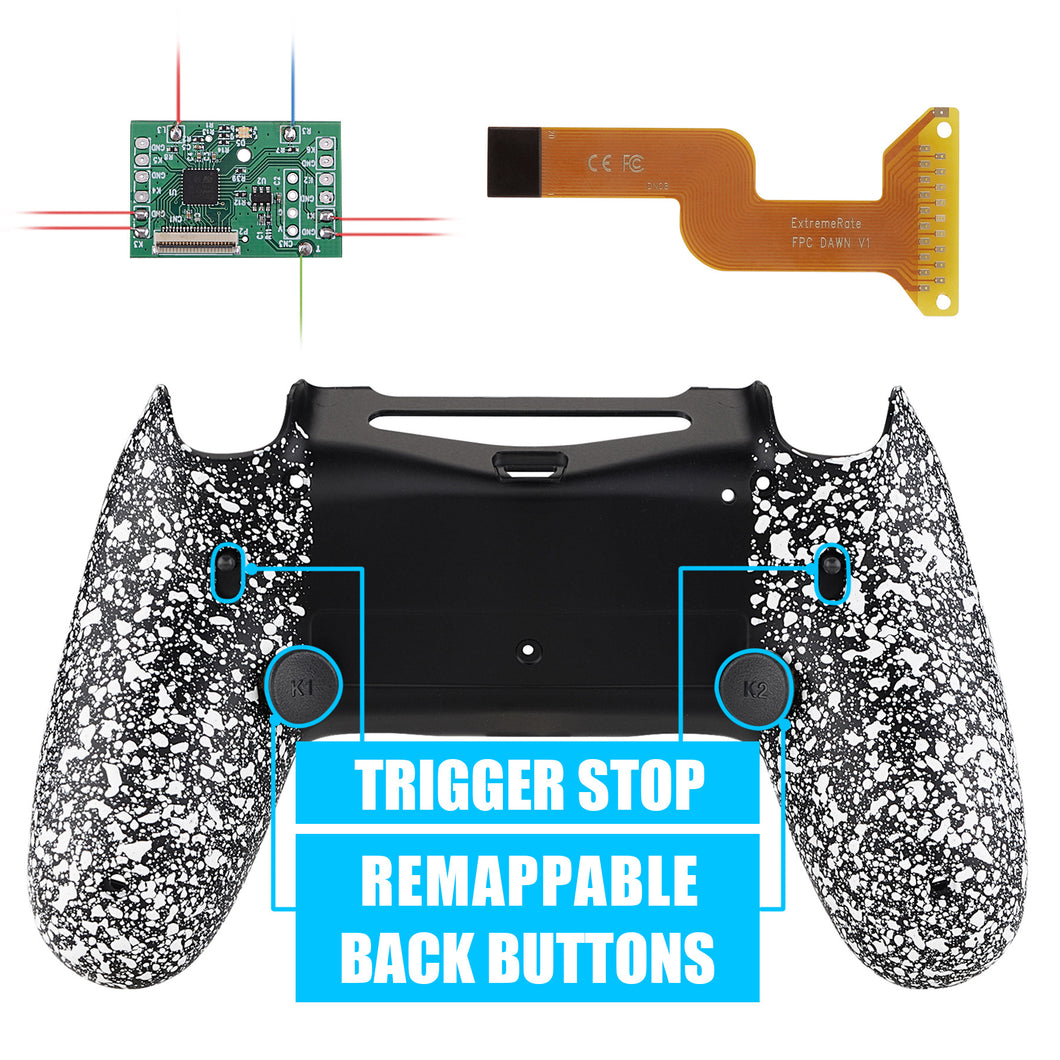 3D Splashing Rubberized White Dawn 2.0 FlashShot Trigger Stop Remap Kit with Upgraded Kit + Redesigned Back Shell + Back Buttons + Trigger Lock Compatible With PS4 Controller JDM 040/050/055-P4QS002