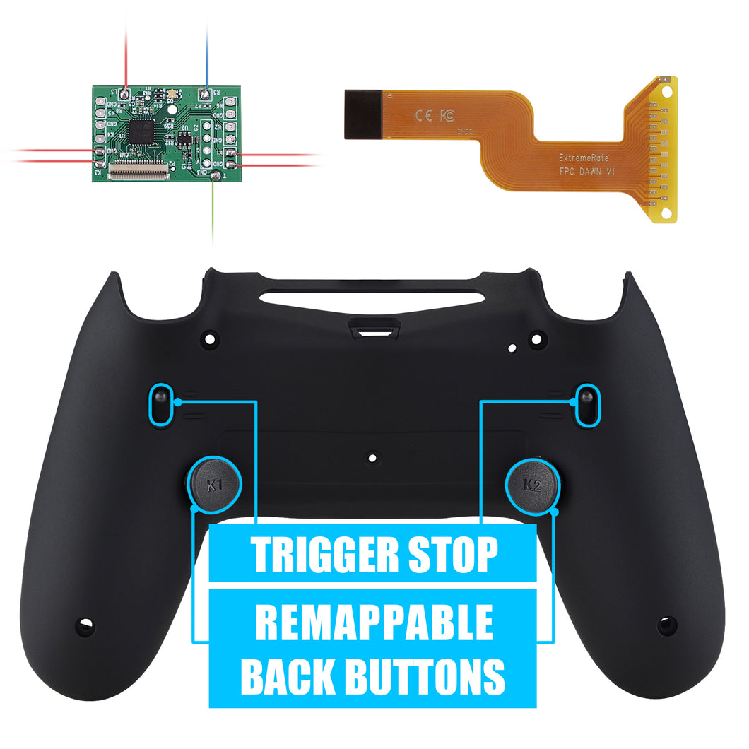 Soft Touch Black Dawn 2.0 FlashShot Trigger Stop Remap Kit with Upgraded Kit + Redesigned Back Shell + Back Buttons + Trigger Lock Compatible With PS4 Controller JDM 040/050/055-P4QS008