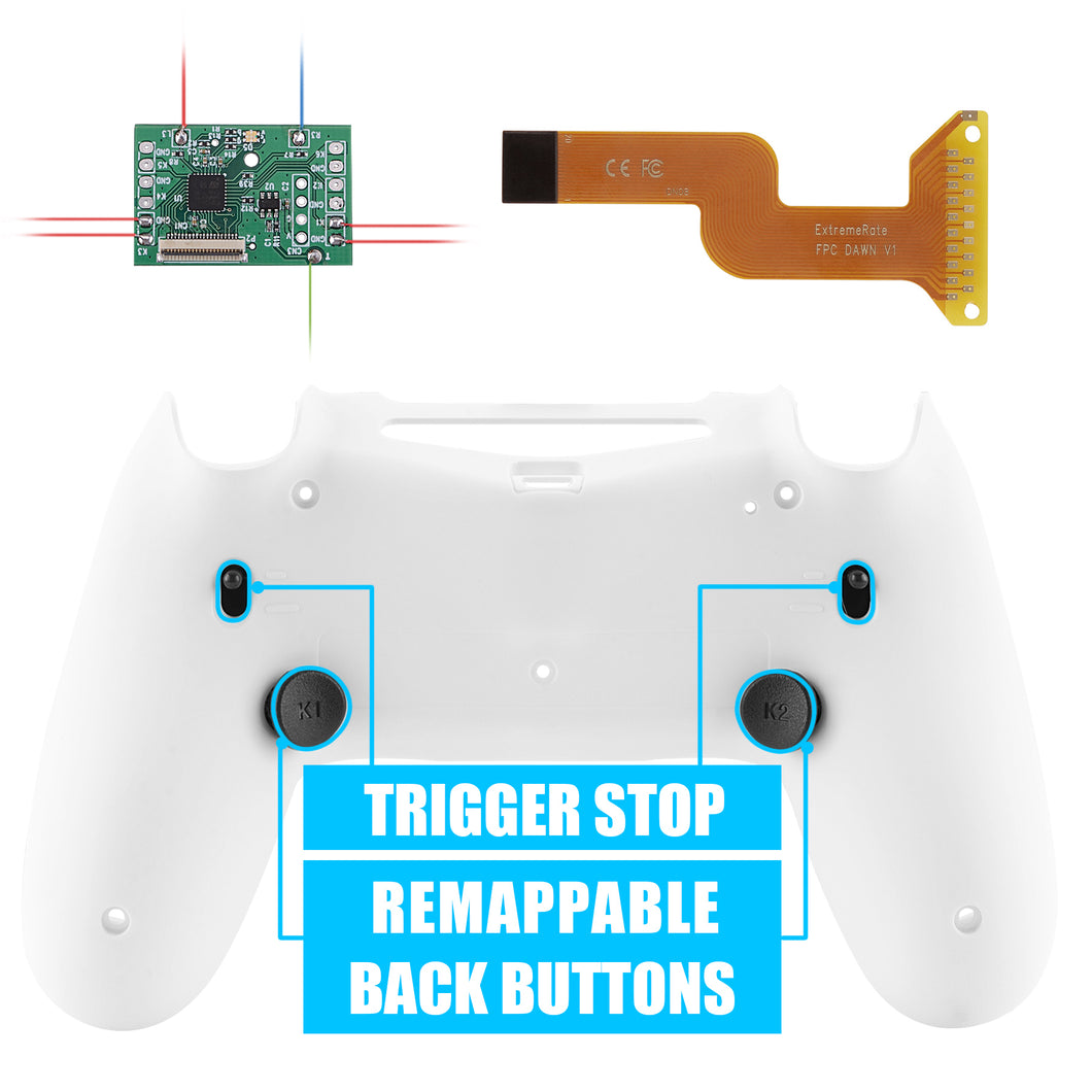 Soft Touch White Dawn 2.0 FlashShot Trigger Stop Remap Kit with Upgraded Kit + Redesigned Back Shell + Back Buttons + Trigger Lock Compatible With PS4 Controller JDM 040/050/055-P4QS009