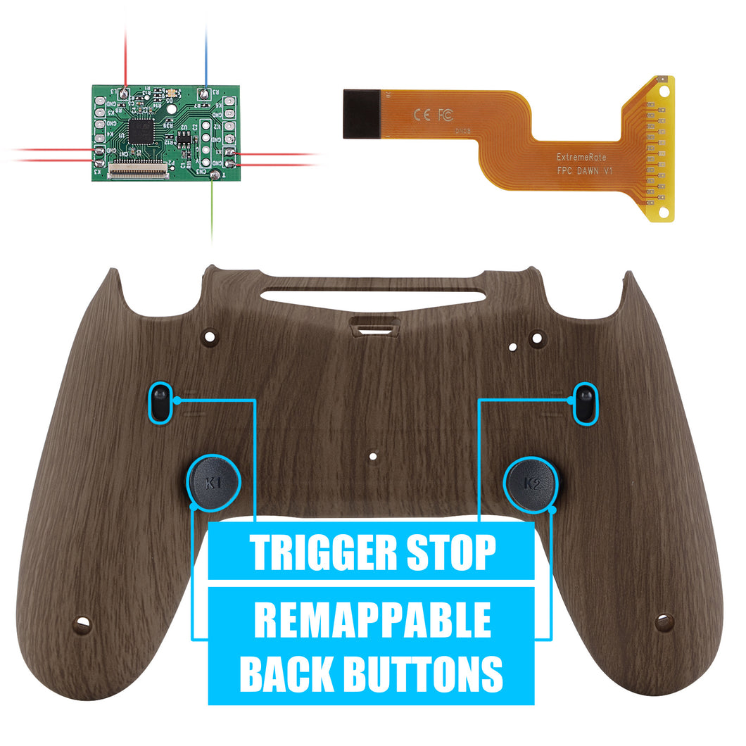 Wooden Grain Dawn 2.0 FlashShot Trigger Stop Remap Kit with Upgraded Kit + Redesigned Back Shell + Back Buttons + Trigger Lock Compatible With PS4 Controller JDM 040/050/055-P4QS011