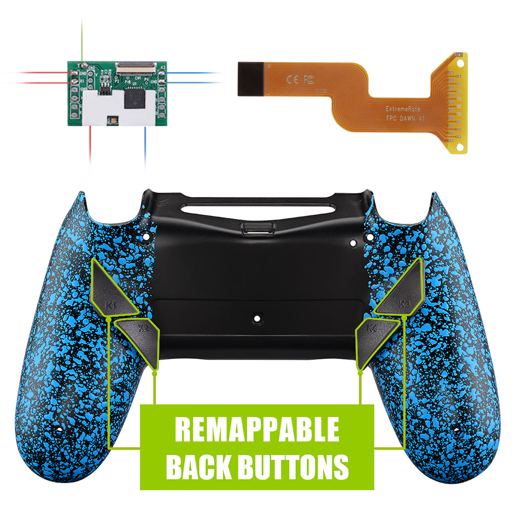 3D Splashing Rubberized Blue Dawn Remap Kit with Custom PCB + Back shell +4 Back Buttons Compatible With PS4 JDM-040 /JDM-050 /JDM-055 Controller-P4RM008