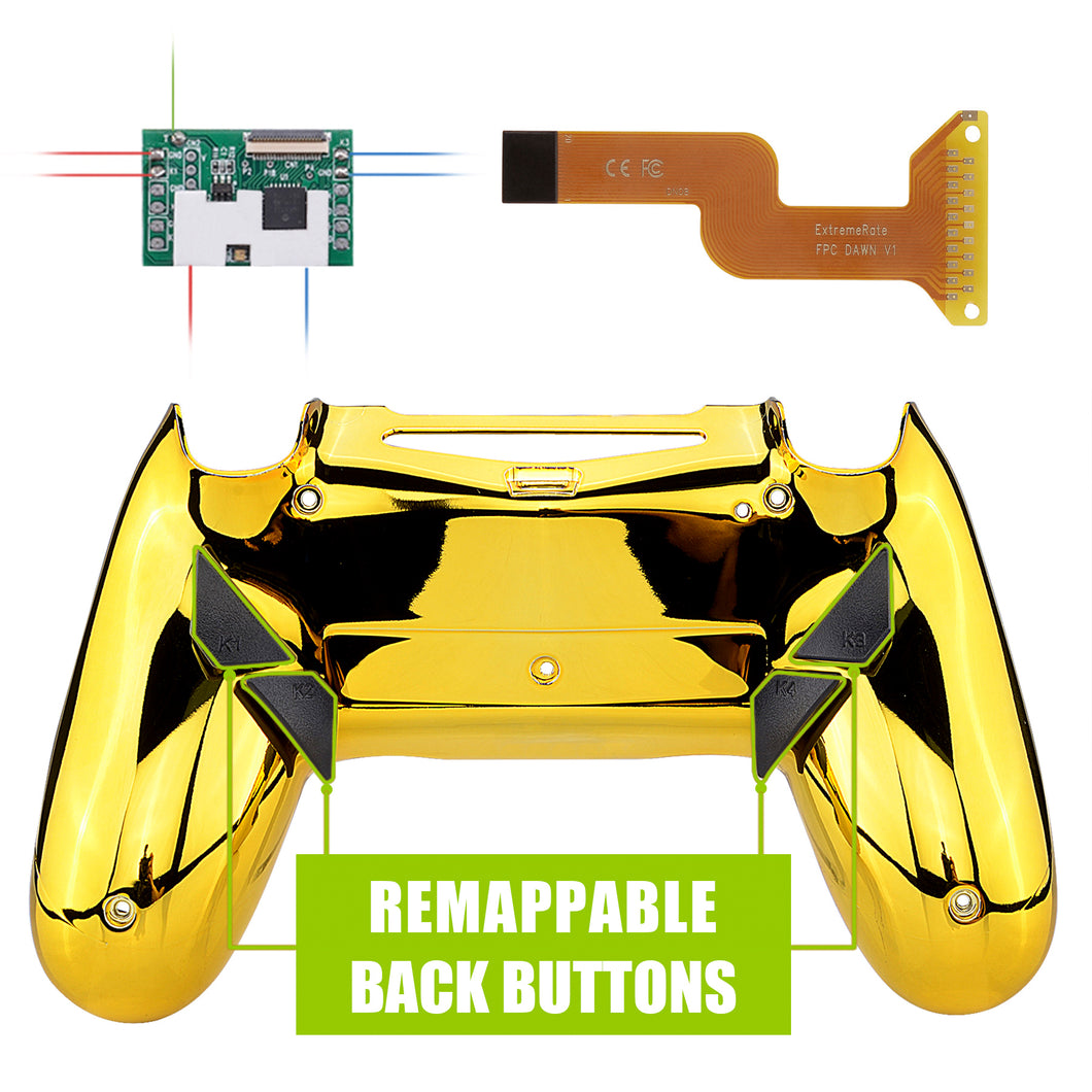 Glossy Chrome Gold Dawn Remap Kit with Custom PCB + Back shell +4 Back Buttons Compatible With PS4 JDM-040 /JDM-050 /JDM-055 Controller-P4RM016