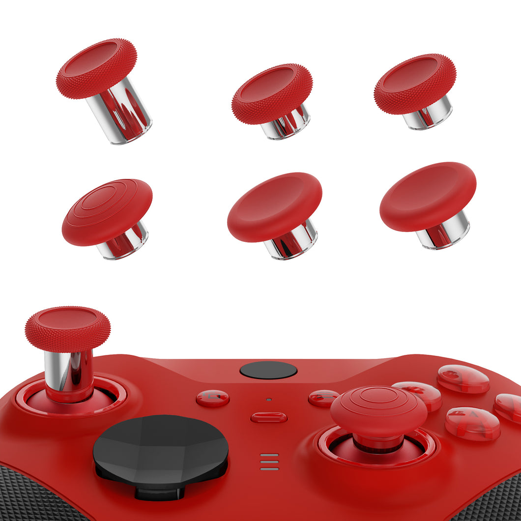 Passion Red & Metallic Silver 6 in 1 Metal Replacement Thumbsticks for Xbox Elite Series 2 & Elite 2 Core Controller (Model 1797) - IL808WS