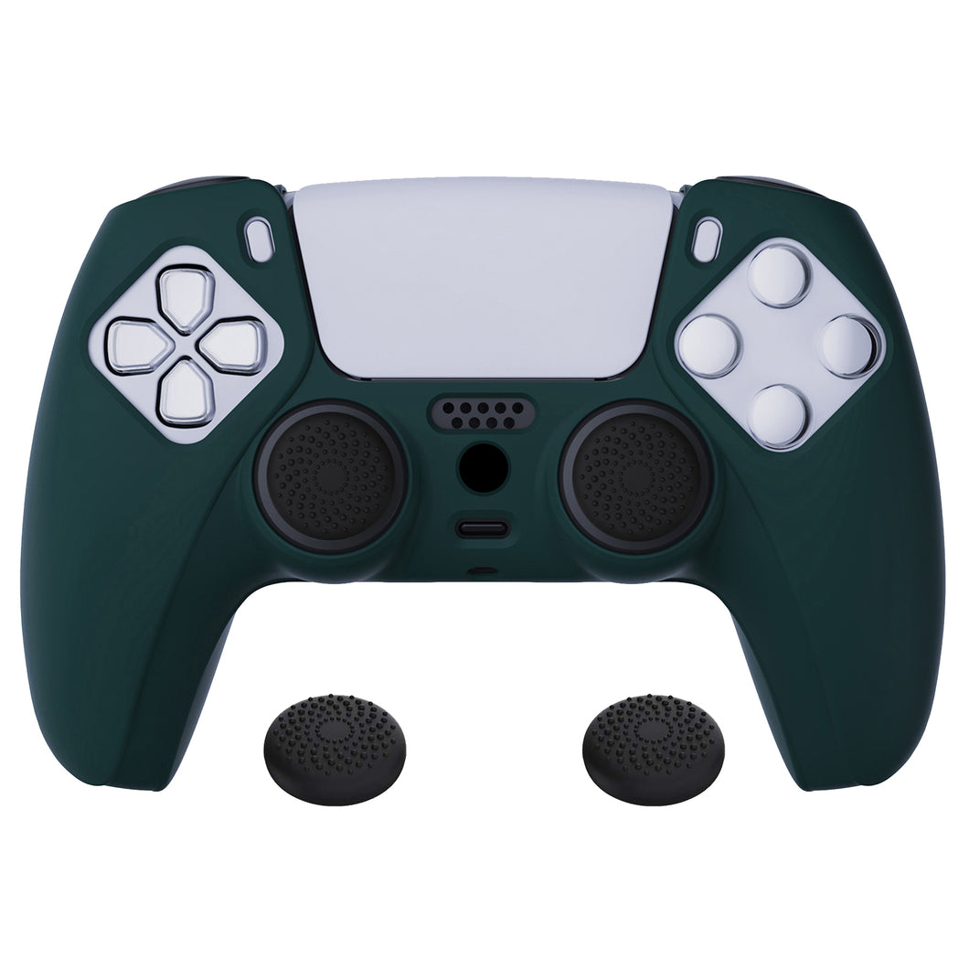 Racing Green Pure Series Anti-slip Silicone Cover Skin With Black Thumb Grip Caps For PS5 Controller-KOPF004