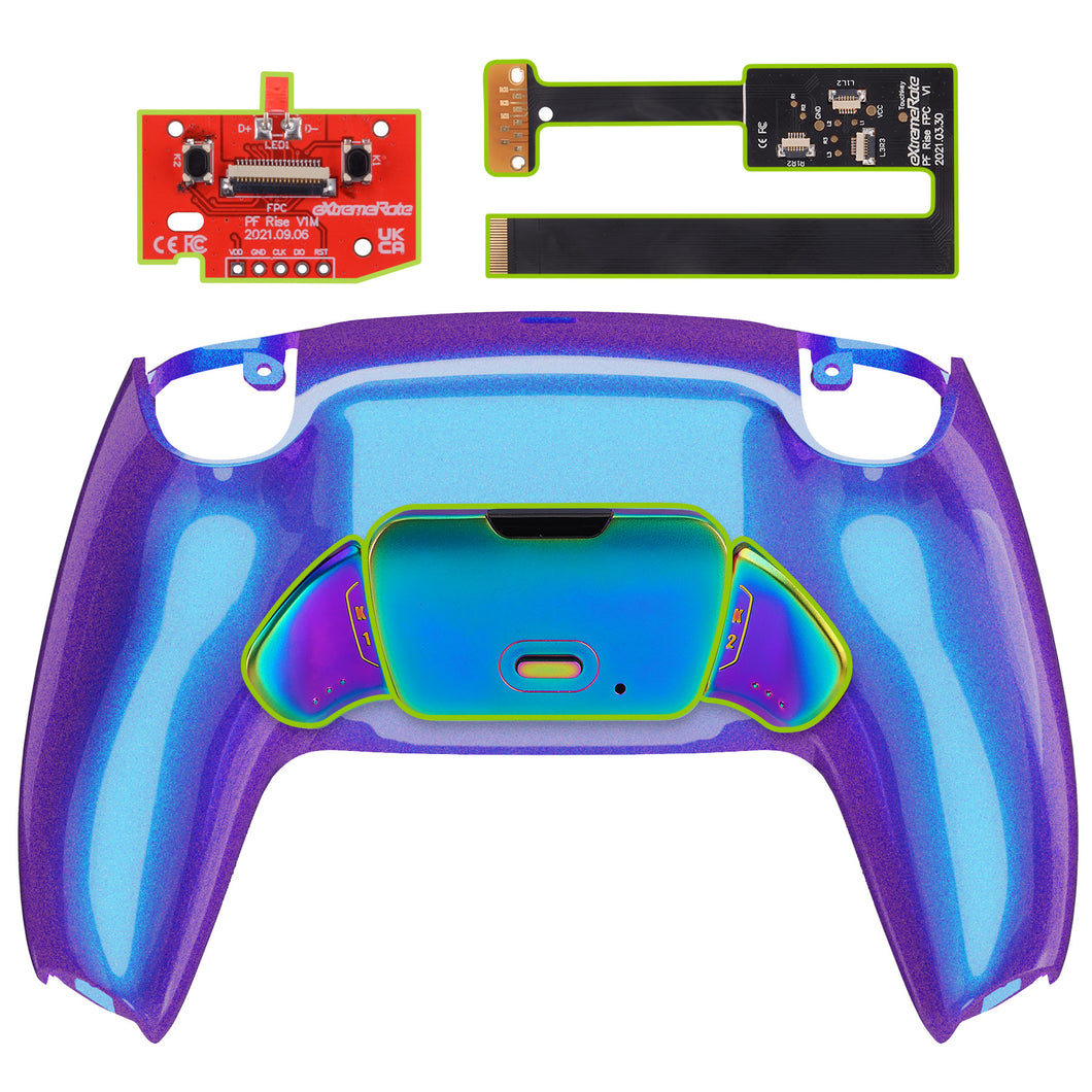 Chameleon Purple Blue - Rainbow Aura Blue & Purple Real Metal Buttons (RMB) Version Rise 2.0 Remap Kit Compatible With PS5 Controller BDM-010 & BDM-020 - XPFJ7014