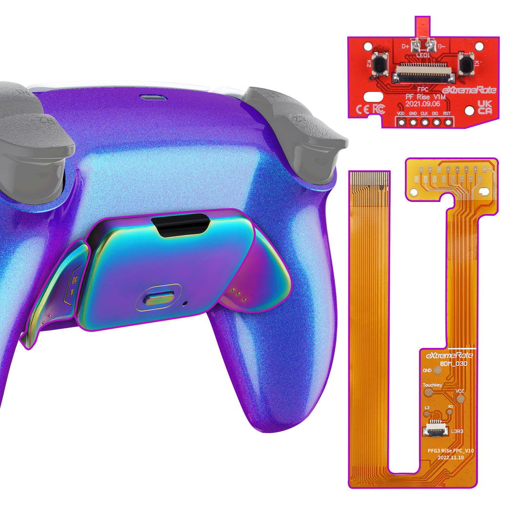 Chameleon Purple Blue - Rainbow Aura Blue & Purple Metal Buttons (RMB) Version Rise 2.0 Remap Kit For PS5 Controller BDM-030 & BDM-040 - XPFJ7014G3