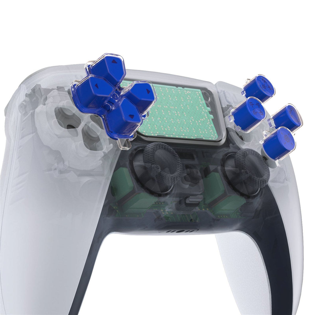 Replacement Custom Dpad Action Buttons Three-Tone Blue & Clear With Redesigned Symbols D-pad Face Buttons Compatible With PS5 Controller - JPFF009WS - Extremerate Wholesale
