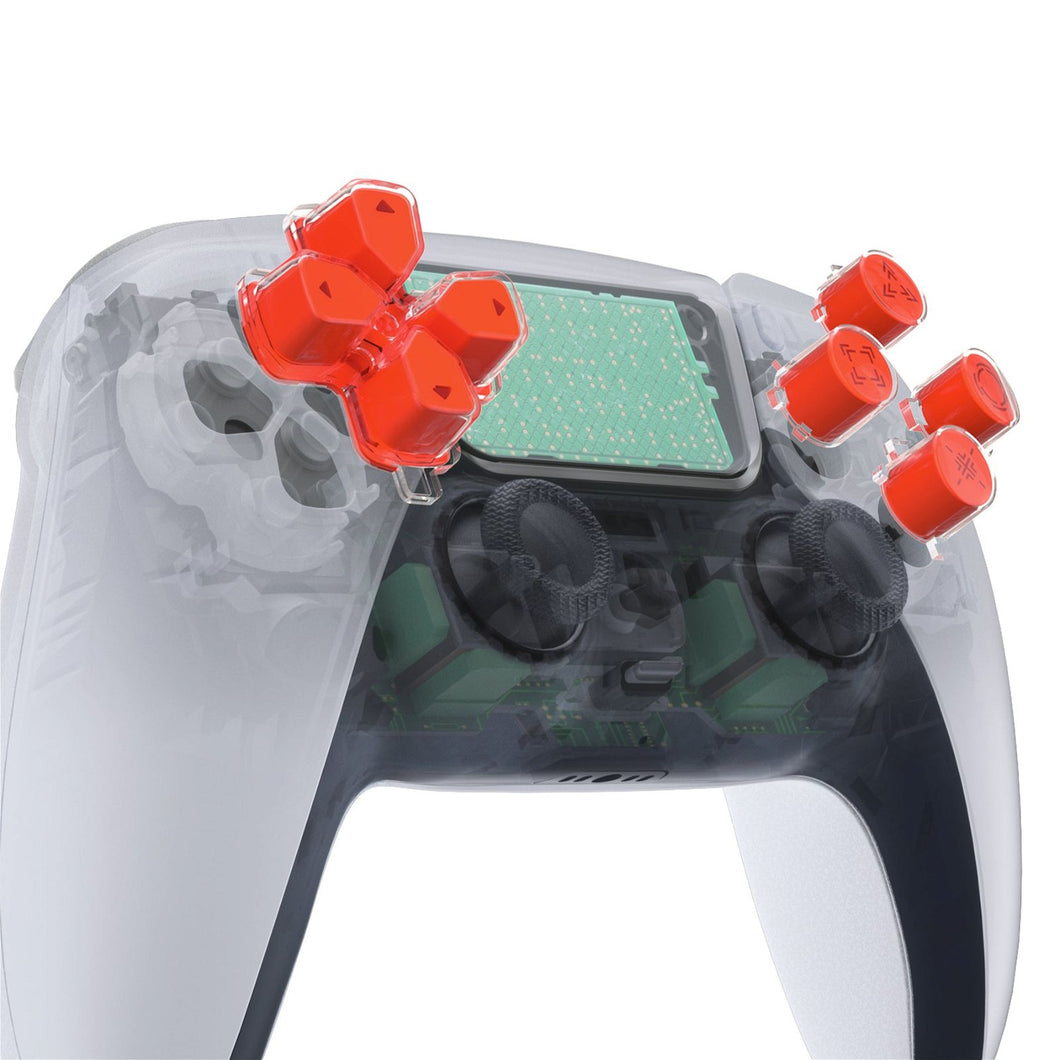 Replacement Custom Dpad Action Buttons Three-Tone Orange & Clear With Redesigned Symbols D-pad Face Buttons Compatible With PS5 Controller - JPFF008WS - Extremerate Wholesale
