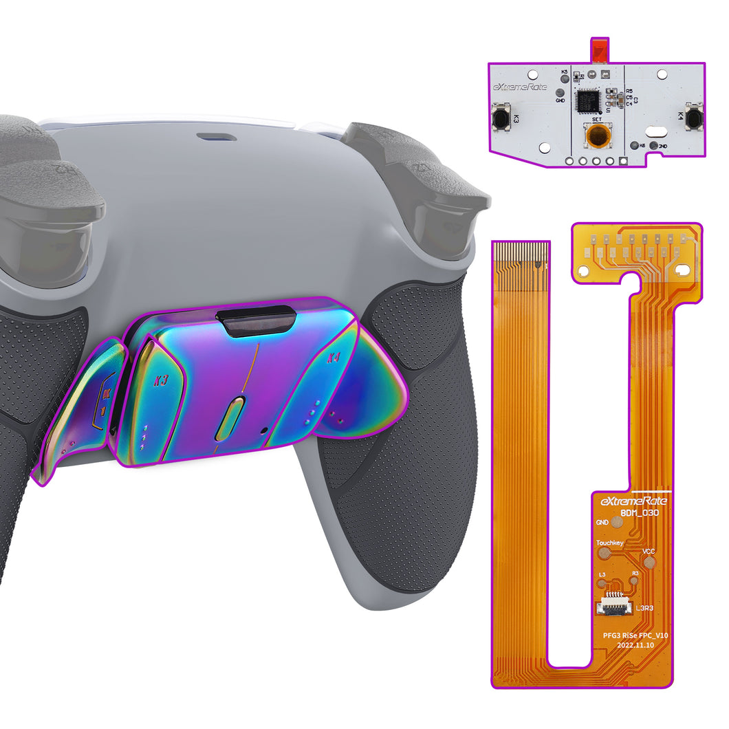 Rubberized New Hope Gray & Classic Gray - Rainbow Aura Blue & Purple Real Metal Buttons (RMB) Version Rise 4.0 Remap Kit For PS5 Controller BDM-030 & BDM-040 - YPFJ7013G3