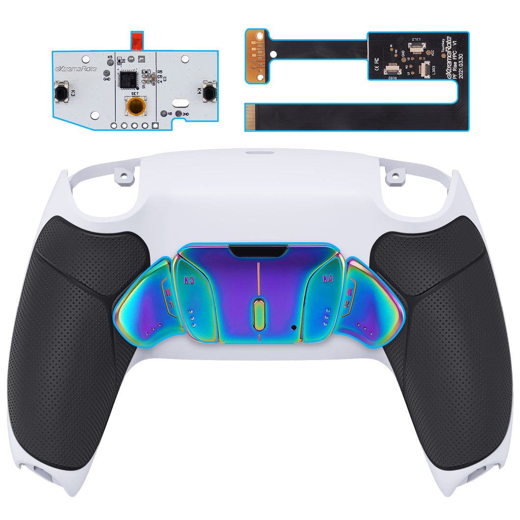 Rubberized White Black - Rainbow Aura Blue & Purple Real Metal Buttons (RMB) Version Rise 4.0 Remap Kit Compatible With PS5 Controller BDM-010 & BDM-020 - YPFJ7012 - Extremerate Wholesale