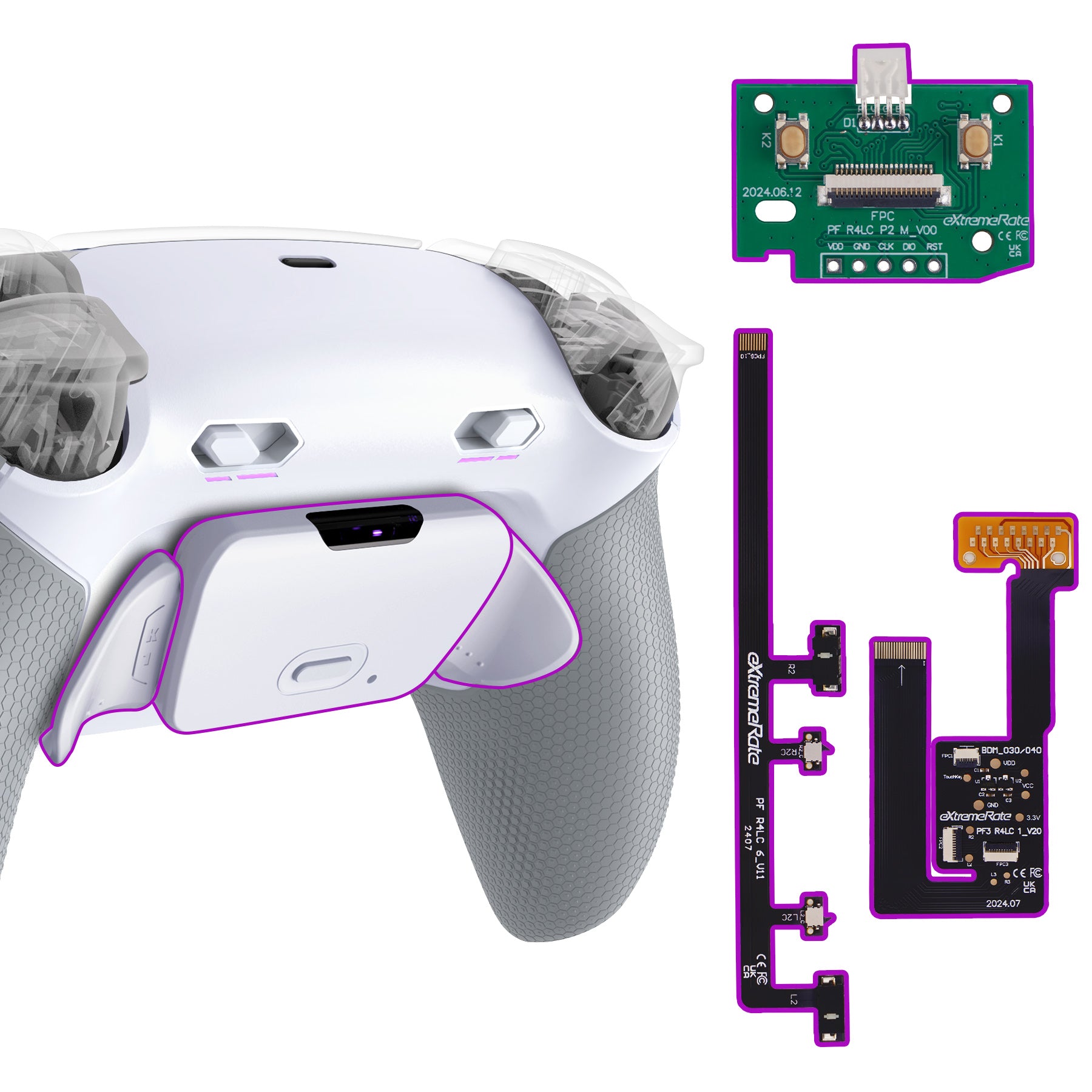 eXtremeRate Rubberized White Gray Remappable RISE Plus MAX Back Paddles ...