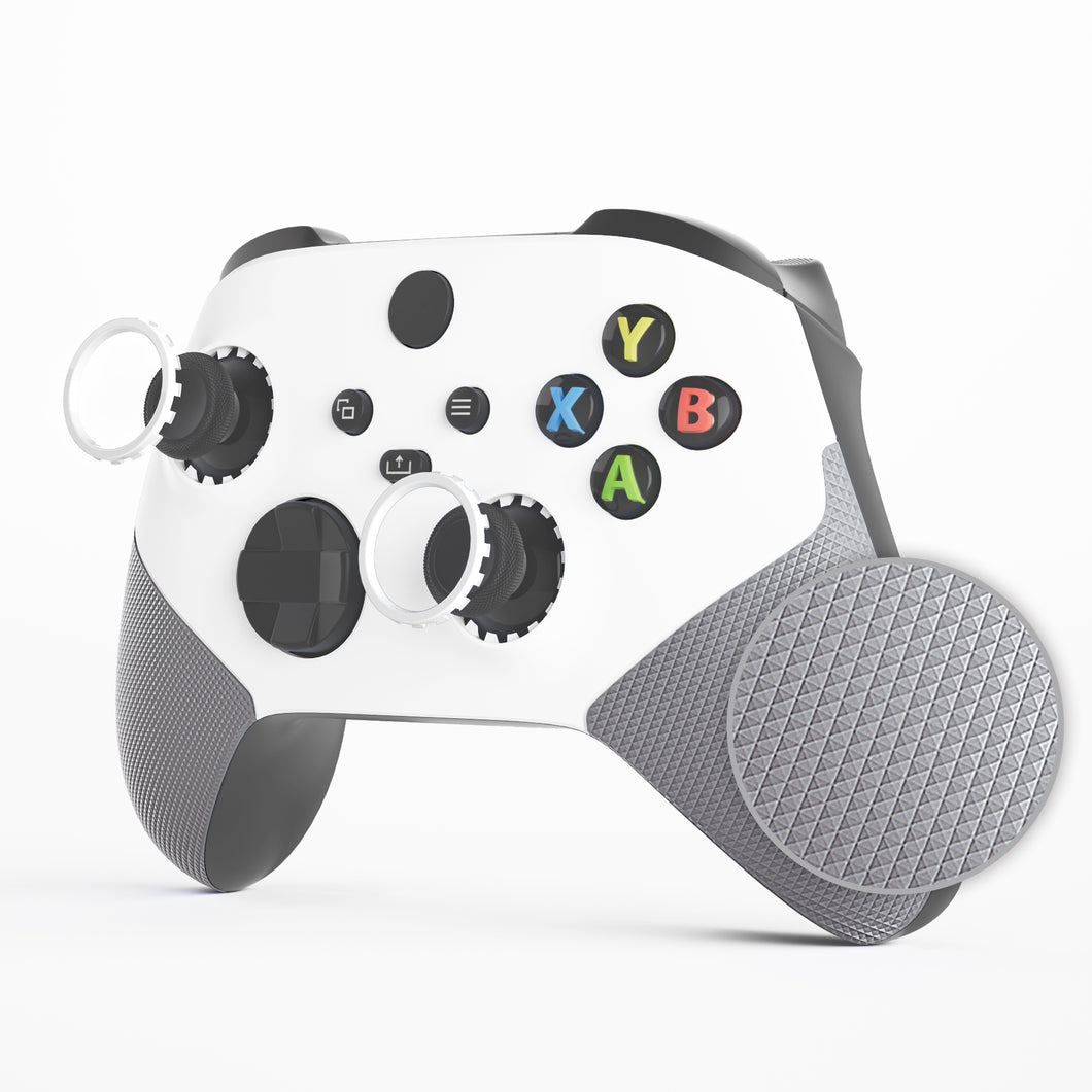 Rubberized White & Gray Grip ASR Version Performance Front Housing Shell With Accent Rings For Xbox Series X/S Controller & Xbox Core Controller-FX3C3009WS