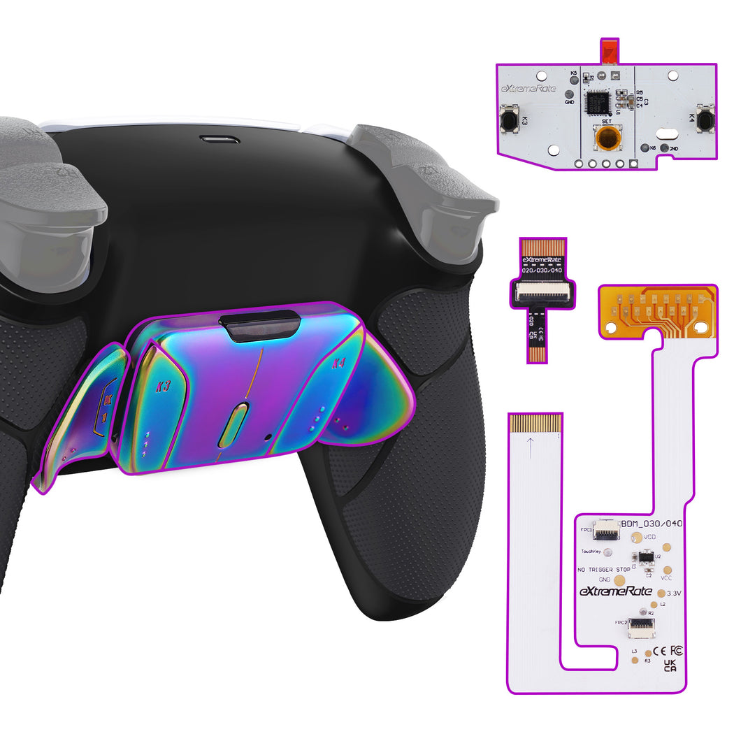 Rubberized Black - Rainbow Aura Blue & Purple Real Metal Buttons (RMB) Version Remappable RISE4 V3 Remap Kit for PS5 Controller BDM-030/040/050 - YPFJ7011G4