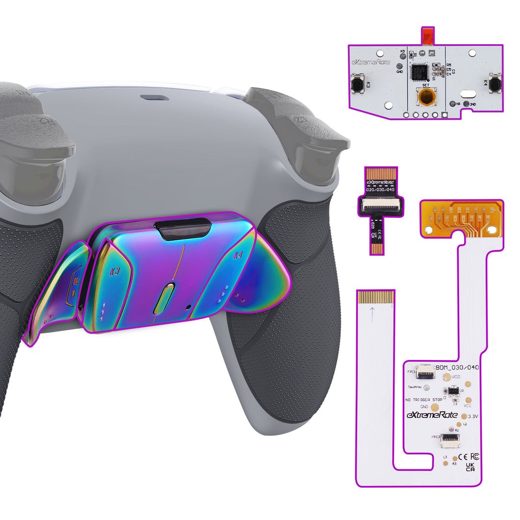 Rubberized New Hope Gray & Classic Gray - Rainbow Aura Blue & Purple Real Metal Buttons (RMB) Version Remappable RISE4 V3 Remap Kit for PS5 Controller BDM-030/040/050 - YPFJ7013G4