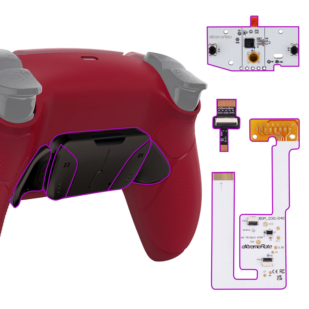 Rubberized Volcanic Red - Black Real Metal Buttons (RMB) Version Remappable RISE4 V3 Remap Kit for PS5 Controller BDM-030/040/050 - YPFJ7015G4